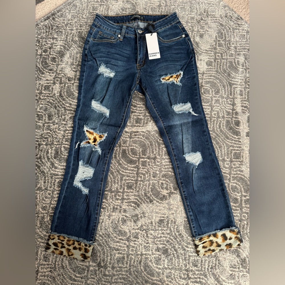 NWT Hammer Jeans with Animal Print Holes and Jean Cuff Size 5 - Picture 1 of 6